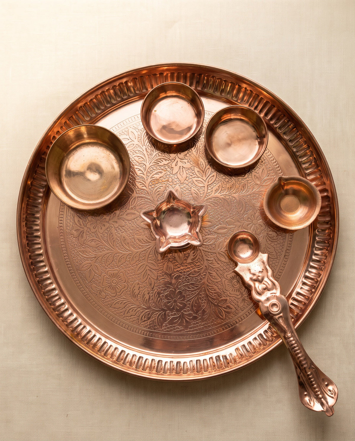 DIGAMBAR Sampoorna Copper Puja Kit actual copper thali and ritual vessels