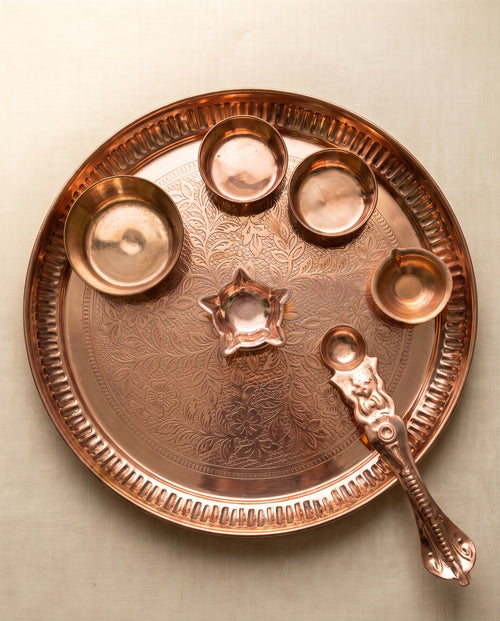 DIGAMBAR Sampoorna Copper Puja Kit actual copper thali and ritual vessels